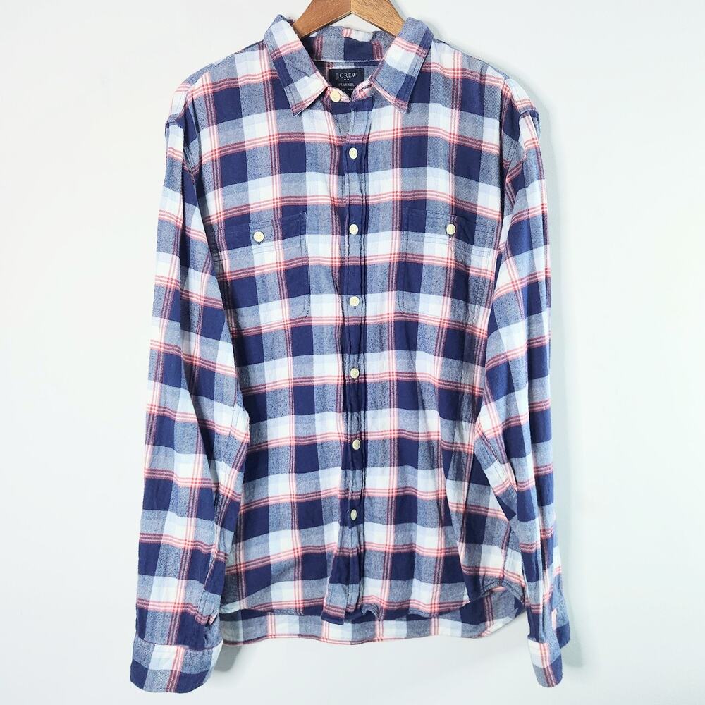 J. Crew Mens Blue Plaid Classic Flannel Button Up Shirt Size XL Western Workwear